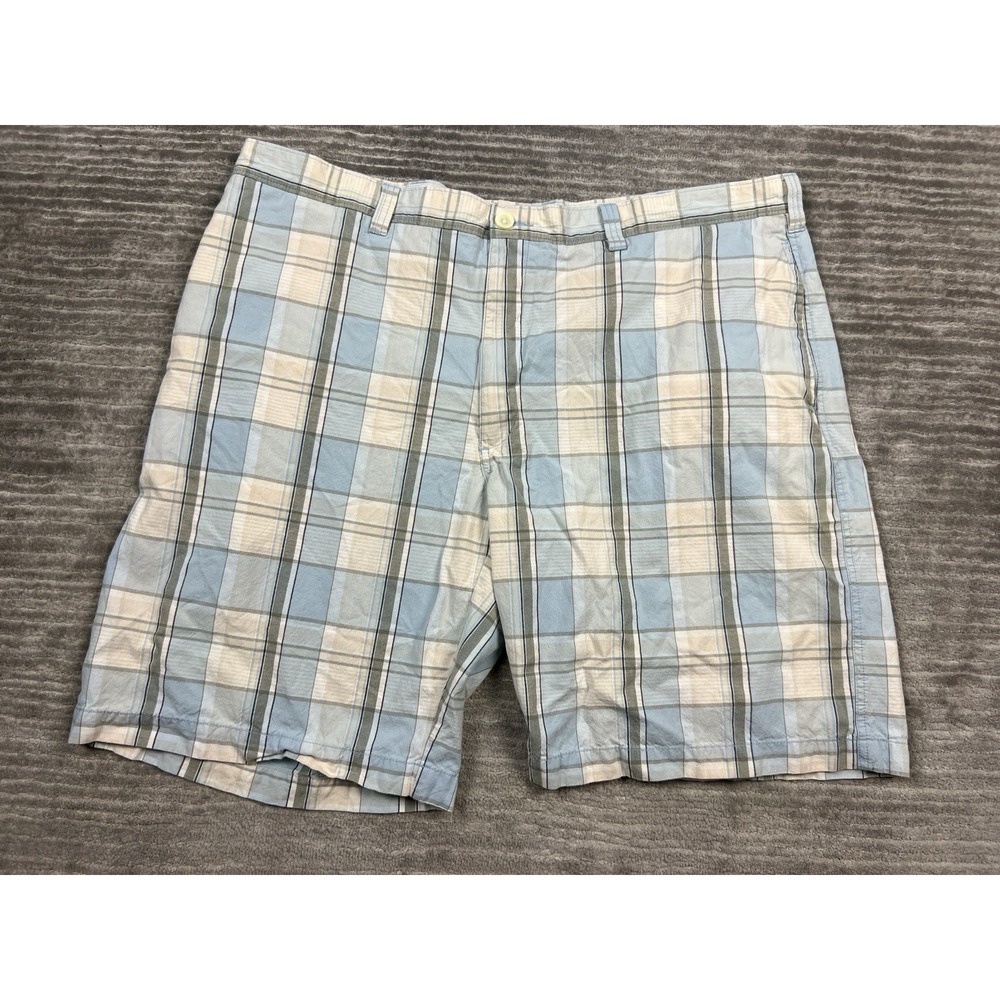 Perry Ellis America Shorts 42W Blue‎ Plaid Chino 100% Cotton Outdoor